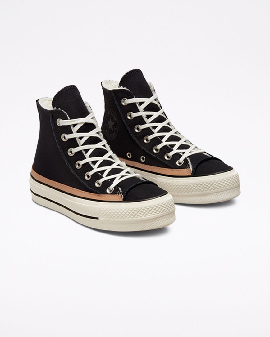 Dámské Boty Na Platformy Converse Chuck Taylor All Star Lift Raw Edge Vysoké Černé Hnědé | CZ ZYQG09